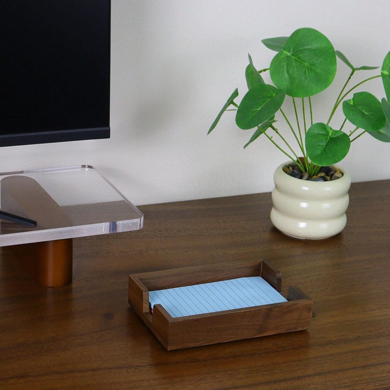 MultiBey Walnut Wood Sticky Notes Holder for Desk, 4x6 Inch Self -Sticky Note Memo Holder, Wooden Sticky Note Dispenser Office Desk Organizer for Dorm Room Office Home School (S) - Image 2